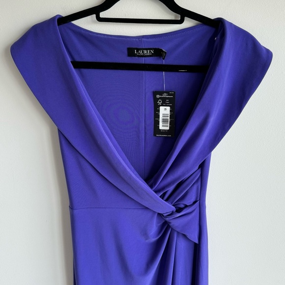 NWT Lauren Ralph Lauren Purple Jersey Off The Shoulder Column Gown Dress Size 0 - Picture 3 of 9